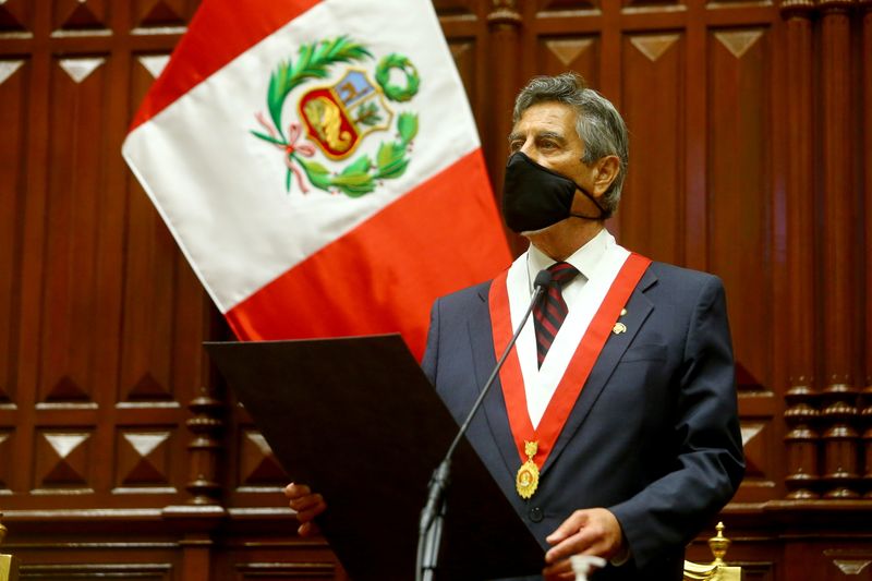 &copy; Reuters. Peru&apos;s selected interim leader Sagasti attends his swearing-in ceremony