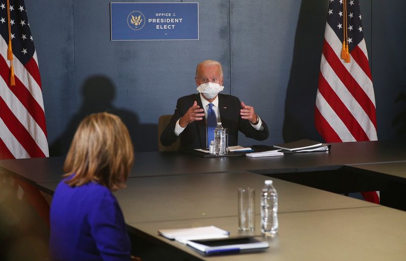 &copy; Reuters. U.S. President-elect Joe Biden meets with Speaker Pelosi and Minority Leader Schumer in Wilmington, Delaware