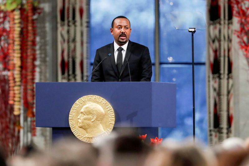 © Reuters. FILE PHOTO: Nobel Peace Prize Laureate Ethiopian Prime Minister Abiy Ahmed Ali delivers his speach during the awarding ceremony in Oslo City Hall