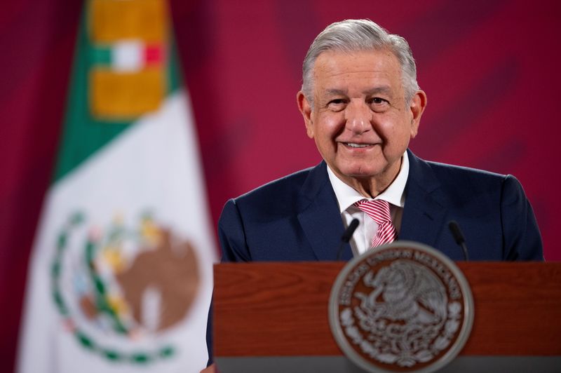 &copy; Reuters. Mexico&apos;s President Andres Manuel Lopez Obrador looks on during a news conference at the National Palace in Mexico City