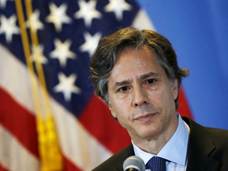 &copy; Reuters. FILE PHOTO: U.S. Deputy Secretary of State Antony Blinken listens to journalists&apos; questions during a news conference, at a hotel in Mexico City