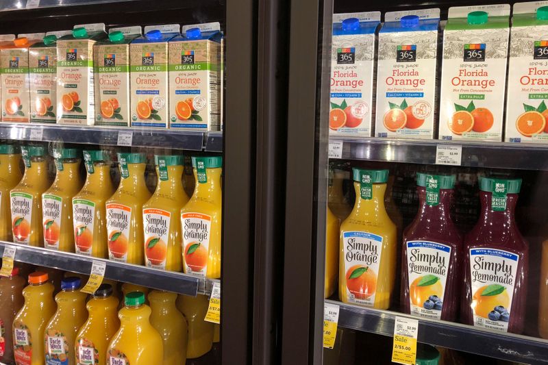 &copy; Reuters. Suco de laranja em prateleira de supermercado da Flórida