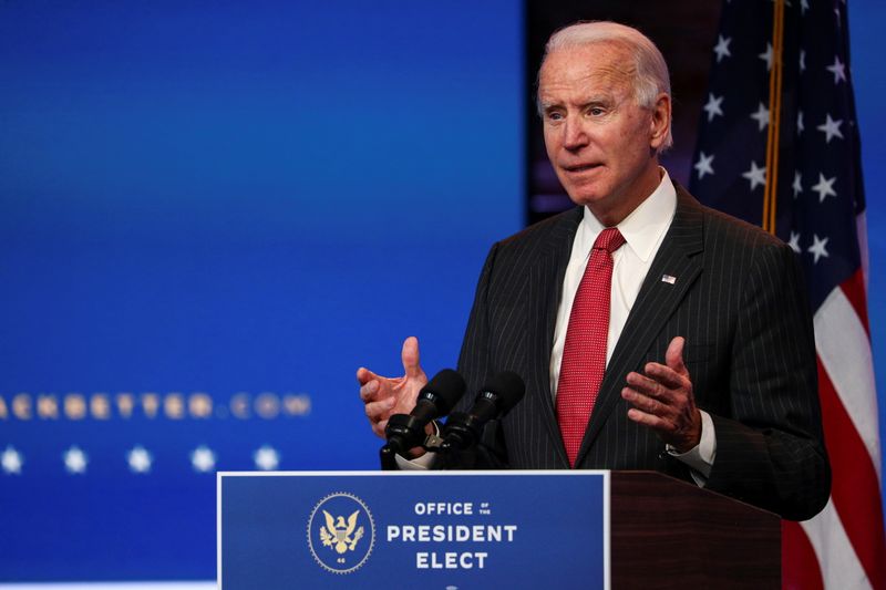 © Reuters. U.S. President-elect Joe Biden speaks after meeting with governors in Wilmington, Delaware