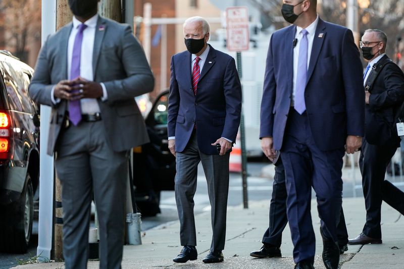 &copy; Reuters. U.S. President-elect Joe Biden departs videoconference meeting with members of the U.S Conference of Mayors at his transition headquarters in Wilmington, Delaware