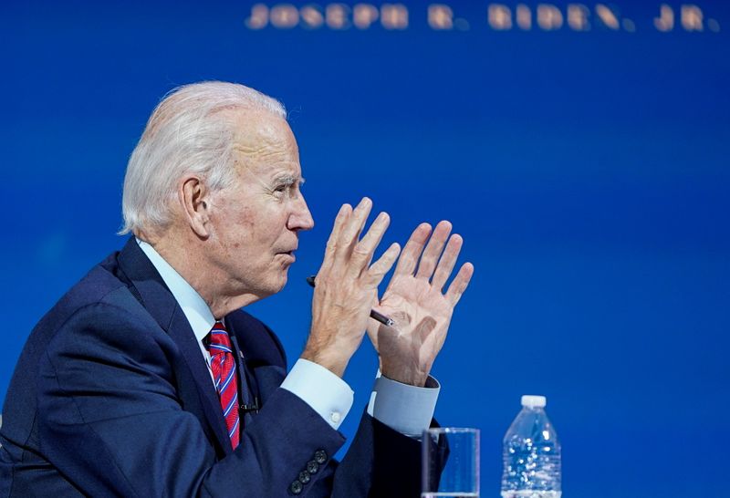 &copy; Reuters. U.S. President-elect Joe Biden holds videoconference meeting with U.S Conference of Mayors at his transition headquarters in Wilmington, Delaware