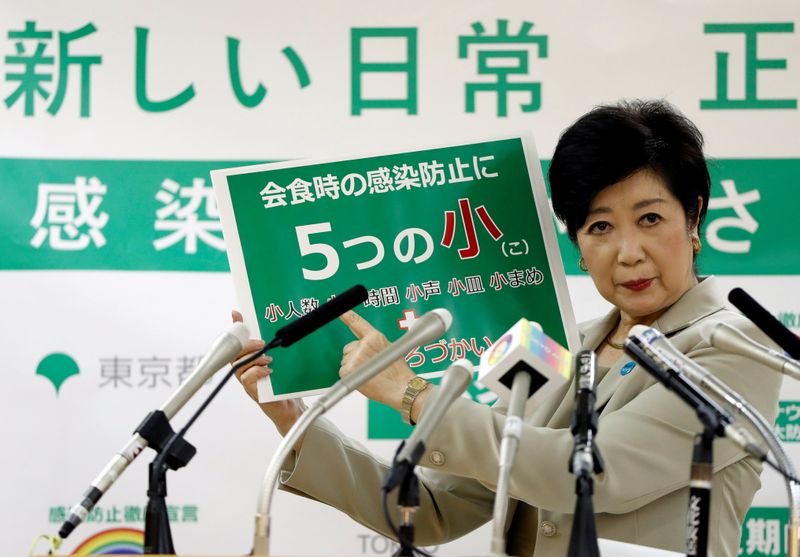 &copy; Reuters. Tokyo Governor Yuriko Koike speaks at a news conference on city&apos;s response to the coronavirus disease (COVID-19) outbreak, in Tokyo