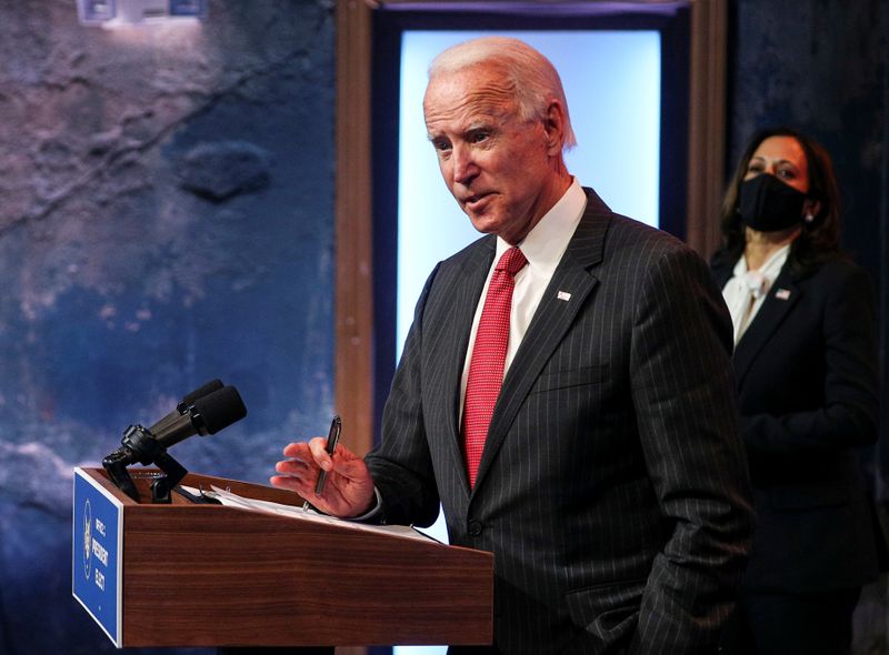 &copy; Reuters. FILE PHOTO: U.S. President-elect Joe Biden speaks after meeting with governors in Wilmington, Delaware