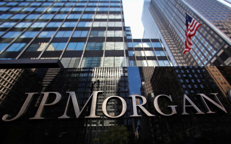 &copy; Reuters. FILE PHOTO: JP Morgan Chase &amp; Co sign outside headquarters in New York