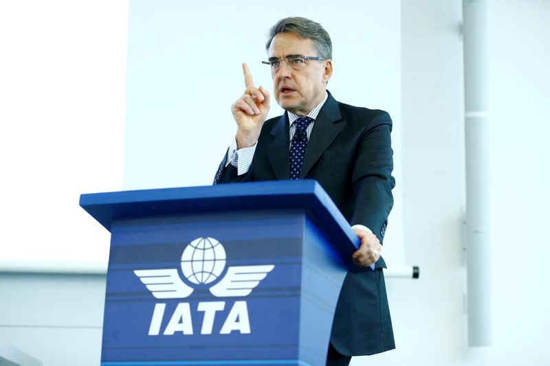 © Reuters. FILE PHOTO: IATA Director General Alexandre de Juniac speaks during the Global Media Day in Geneva