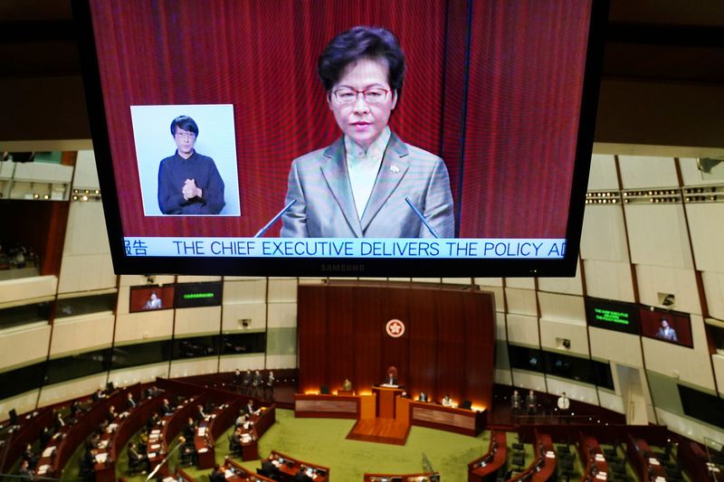 © Reuters. Hong Kong Chief Executive Carrie Lam delivers her annual policy address in Hong Kong