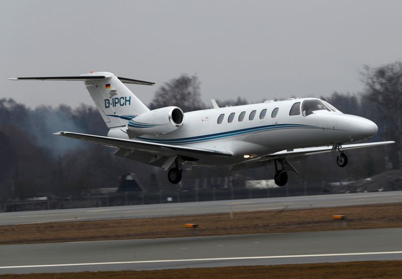 &copy; Reuters. FILE PHOTO: A Cessna 525A CitationJet CJ2+ plane of German JK JetKontor lands at Riga International Airport, in Riga