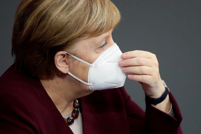 &copy; Reuters. German Chancellor Angela Merkel delivers a speech on the government&apos;s response to the coronavirus disease (COVID-19) pandemic in Berlin