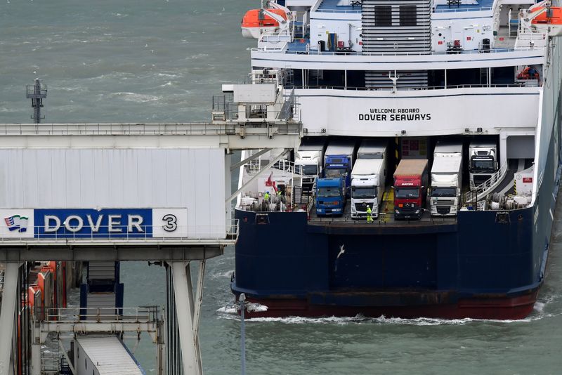 © Reuters. Lorries are seen at the Port of Dover
