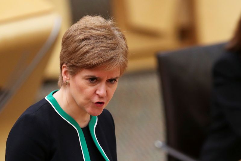 &copy; Reuters. Scottish First Minister Nicola Sturgeon makes a statement to the Scottish Parliament, in Edinburgh