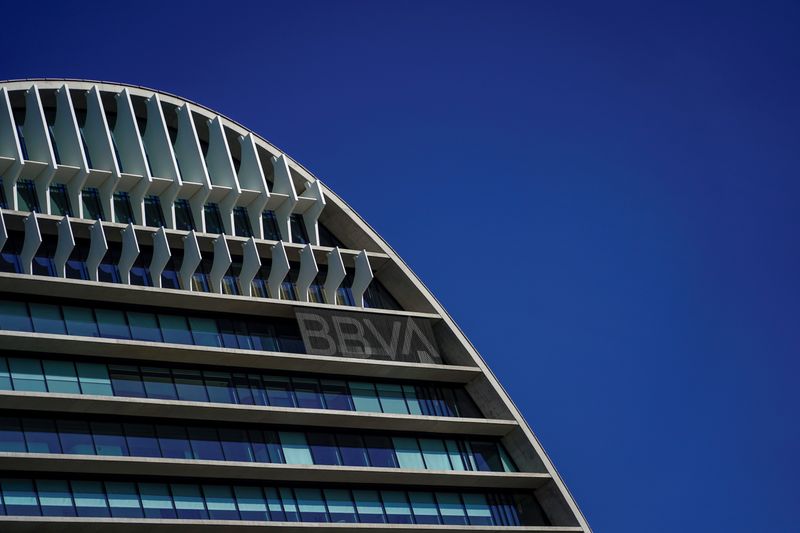 © Reuters. FILE PHOTO: A view of Spanish bank BBVA's headquarters in Madrid