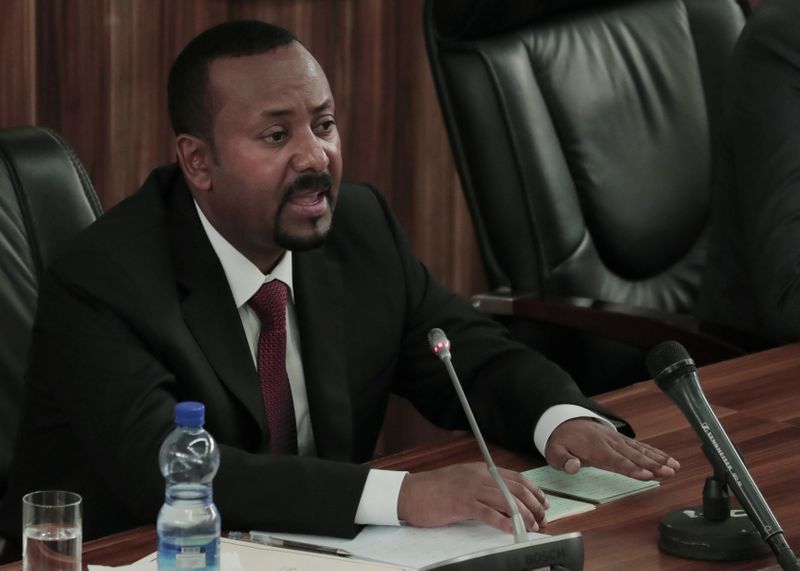 &copy; Reuters. Ethiopia&apos;s Prime Minister Abiy Ahmed addresses the legislators on the current situation of the country inside the Parliament Buildings in Addis Ababa