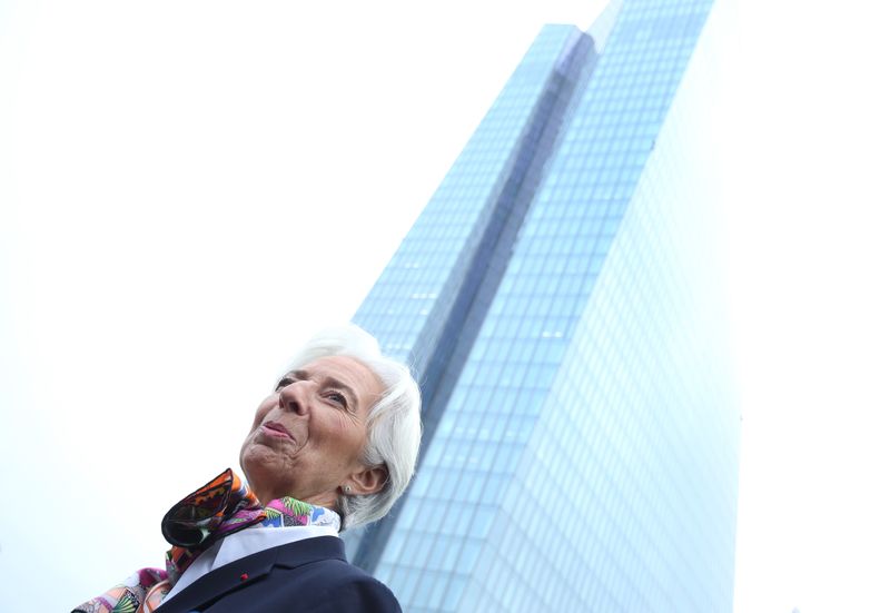 &copy; Reuters. European Central Bank&apos;s President Lagarde answers journalists questions as she arrives at the ECBs headquarter in Frankfurt