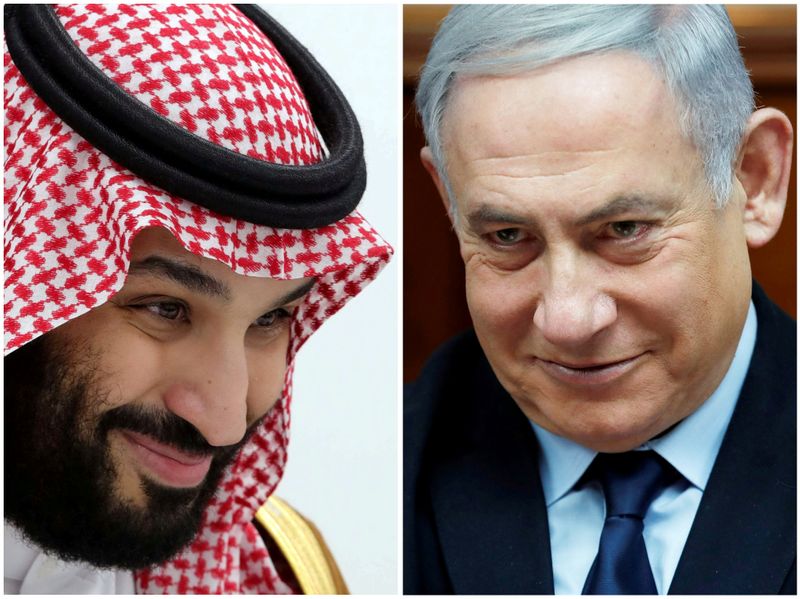 © Reuters. FILE PHOTO: A combination picture shows Saudi Arabia's Crown Prince Mohammed Bin Salman in Osaka, Japan June 29, 2019 and Israeli Prime Minister Benjamin Netanyahu in Jerusalem