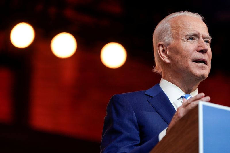 &copy; Reuters. U.S. President-elect Joe Biden delivers pre-Thanksgiving speech at transition headquarters in Wilmington, Delaware