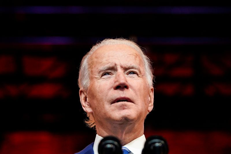 &copy; Reuters. FILE PHOTO: U.S. President-elect Joe Biden delivers pre-Thanksgiving speech at transition headquarters in Wilmington, Delaware