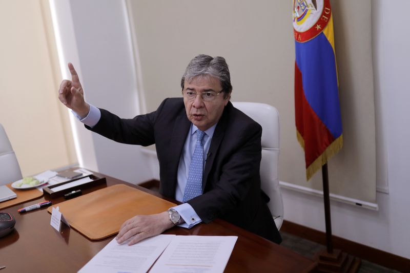 &copy; Reuters. FILE PHOTO: Colombian Minister of Defense Carlos Holmes Trujillo speaks during an interview with Reuters in Bogota