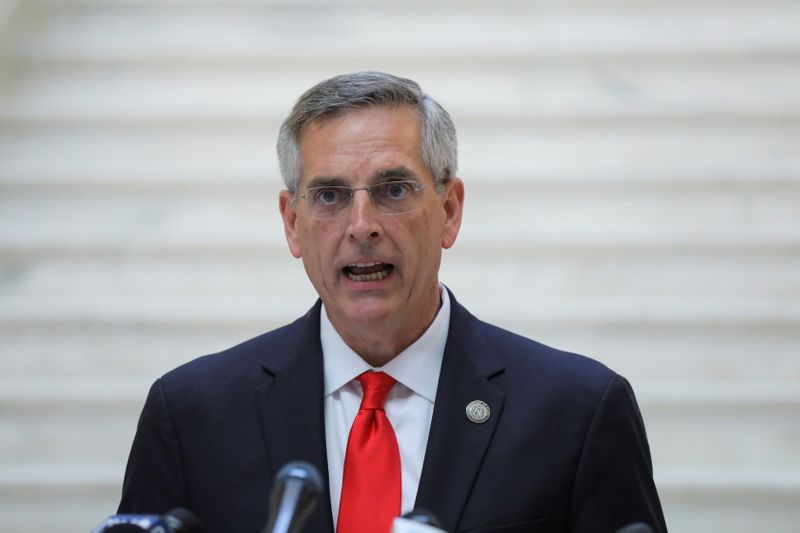 &copy; Reuters. Georgia Secretary of State Brad Raffensperger gives an update on the state of the election and ballot count during a news conference at the State Capitol in Atlanta, Georgia