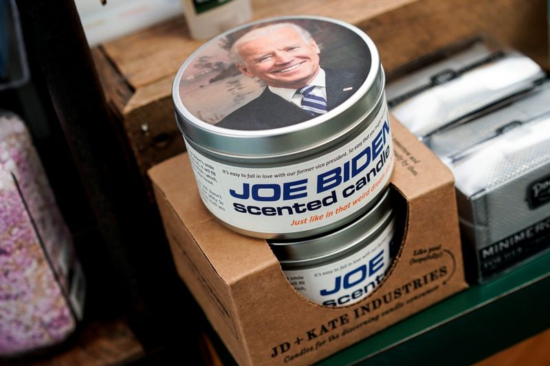 &copy; Reuters. Candles with the image of President-elect Joe Biden are shown for sale in Rehoboth Beach, Delaware