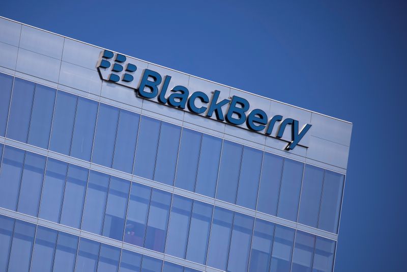 &copy; Reuters. FILE PHOTO: The Blackberry logo is shown on a office tower in Irvine, California