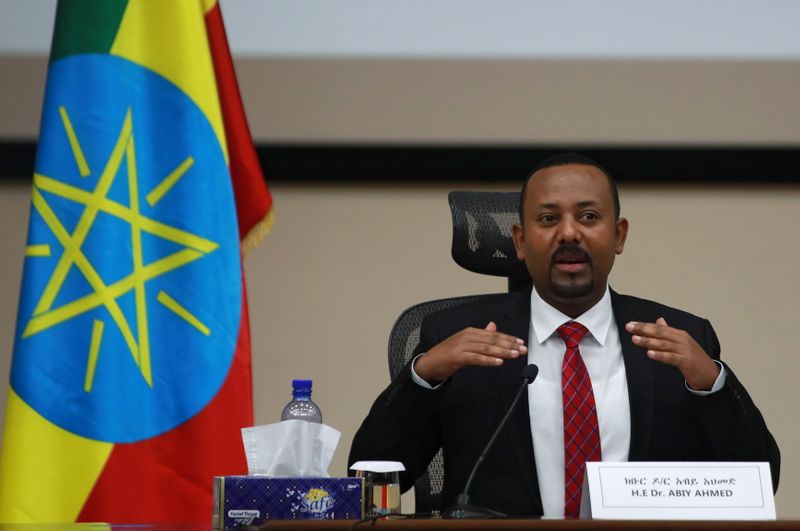 &copy; Reuters. Ethiopia&apos;s Prime Minister Abiy Ahmed speaks during a question and answer session with lawmakers in Addis Ababa