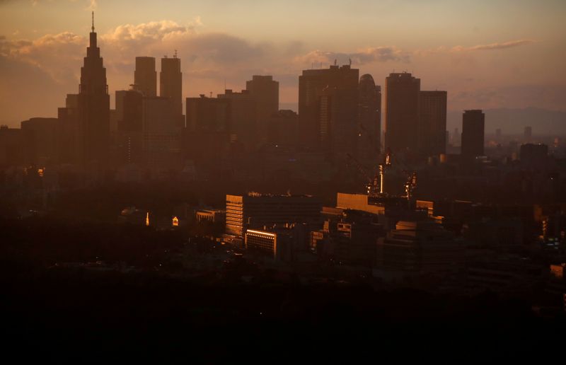 &copy; Reuters. FILE PHOTO: High-rise buildings are seen at the Shinjuku business district during sunset in Tokyo