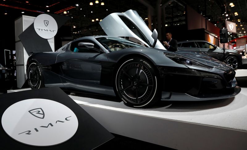 &copy; Reuters. FILE PHOTO: A 2019 Rimac C2 Hyper car is seen on display at the New York Auto Show in New York