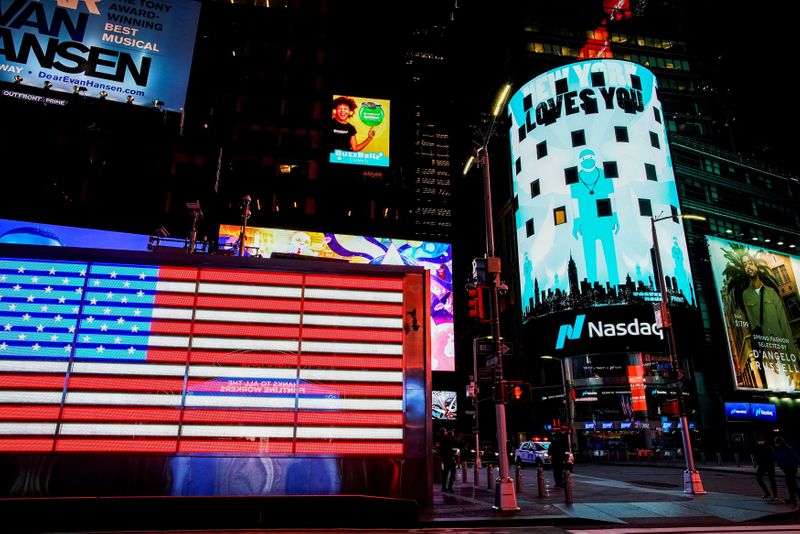 © Reuters. FILE PHOTO: Times Square is illuminated in blue as part of the 