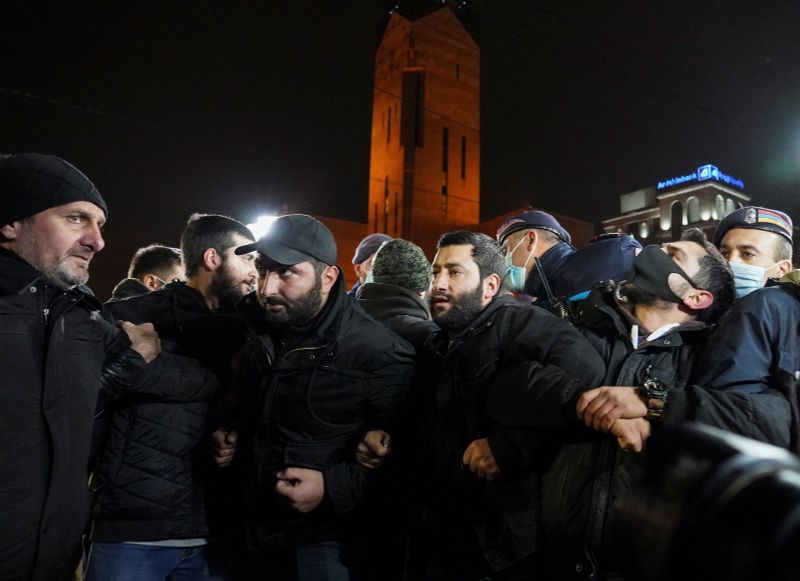 &copy; Reuters. People attend an opposition rally in Yerevan