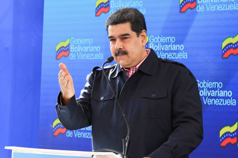 &copy; Reuters. FILE PHOTO: Venezuela&apos;s President Nicolas Maduro talks to the media after casting his vote at a polling station during the municipal legislators election in Caracas