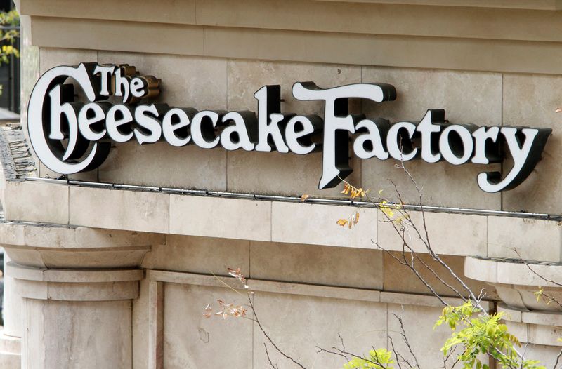 © Reuters. FILE PHOTO: A sign for The Cheesecake Factory restaurant is pictured in Glendale