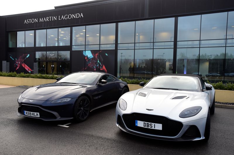 © Reuters. FILE PHOTO: Aston Martin Lagonda cars parked outside the new factory at St Athan