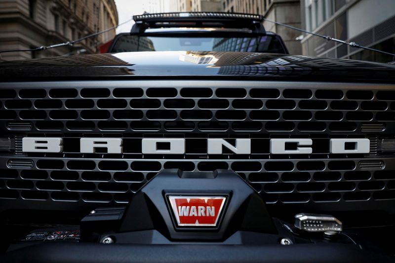 &copy; Reuters. A Ford Motor Co. Bronco is seen outside the NYSE in New York