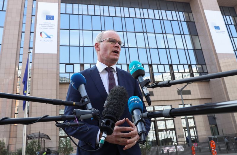 &copy; Reuters. Irish Foreign Minister Simon Coveney, speaks to the media, in Brussels