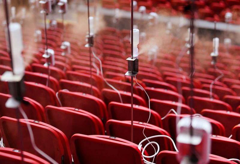 &copy; Reuters. Aerosol generators and sensors are seen at Johan Cruijff Arena, the stadium of Ajax Amsterdam, in Amsterdam