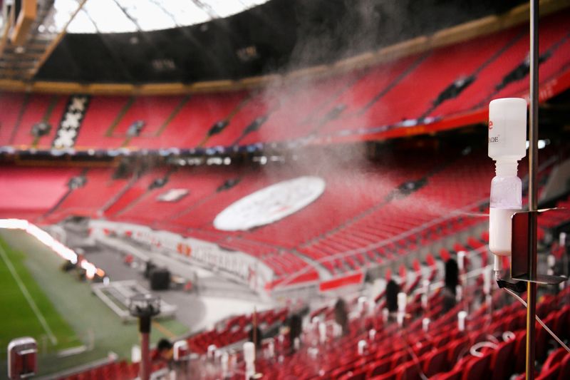 © Reuters. An aerosol generator is seen at Johan Cruijff Arena, the stadium of Ajax Amsterdam, in Amsterdam