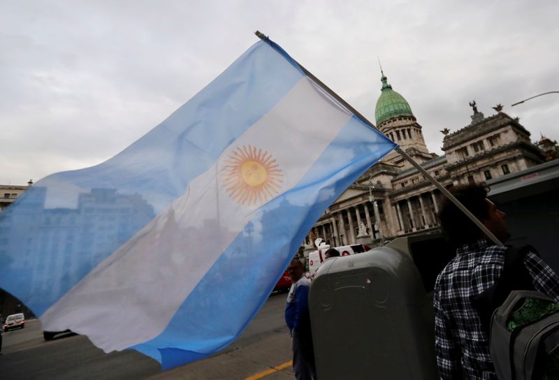 &copy; Reuters. FILE PHOTO: A man waves an Argentine national flag during a protest against a cost increase in public and utility services in Buenos Aires