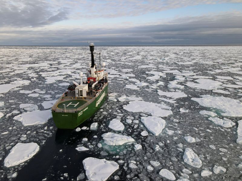 &copy; Reuters. FILE PHOTO: Greenpeace&apos;s Arctic Sunrise ship navigates through floating ice in the Arctic Ocean