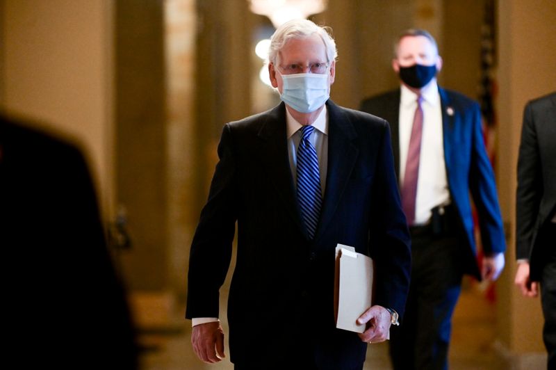 &copy; Reuters. U.S. Senate Majority Leader McConnell walks through the U.S. Capitol in Washington