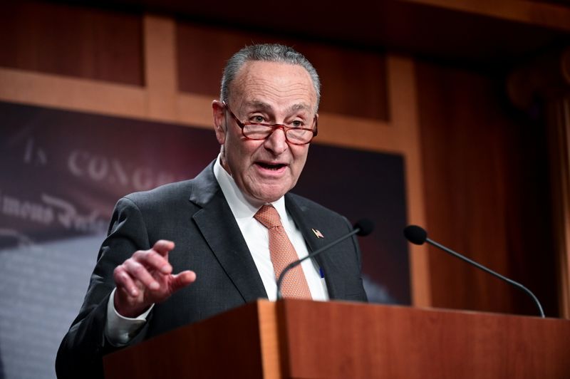 © Reuters. Senate Minority Leader Schumer speaks during a news conference at the U.S. Capitol in Washington
