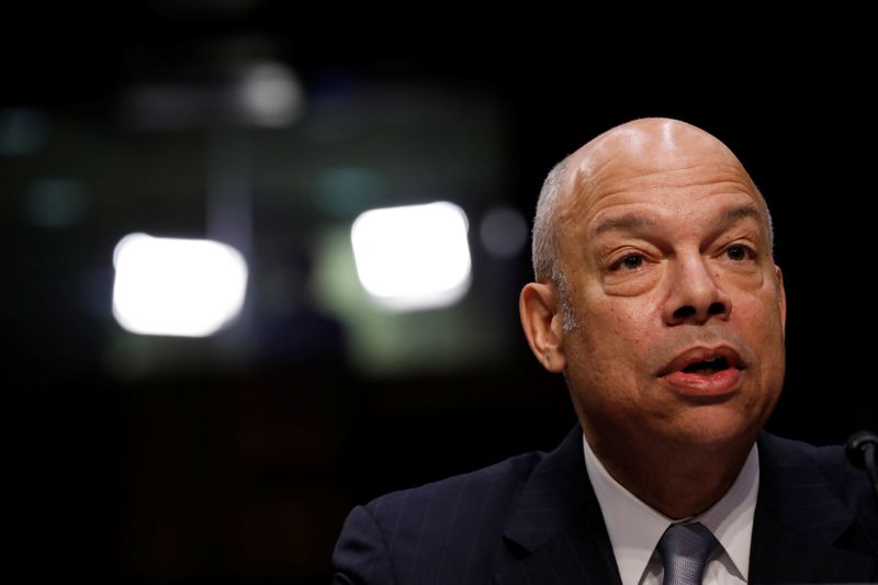 &copy; Reuters. Former Homeland Security Secretary Jeh Johnson testifies before the Senate Intelligence Committee about election security on Capitol Hill in Washington