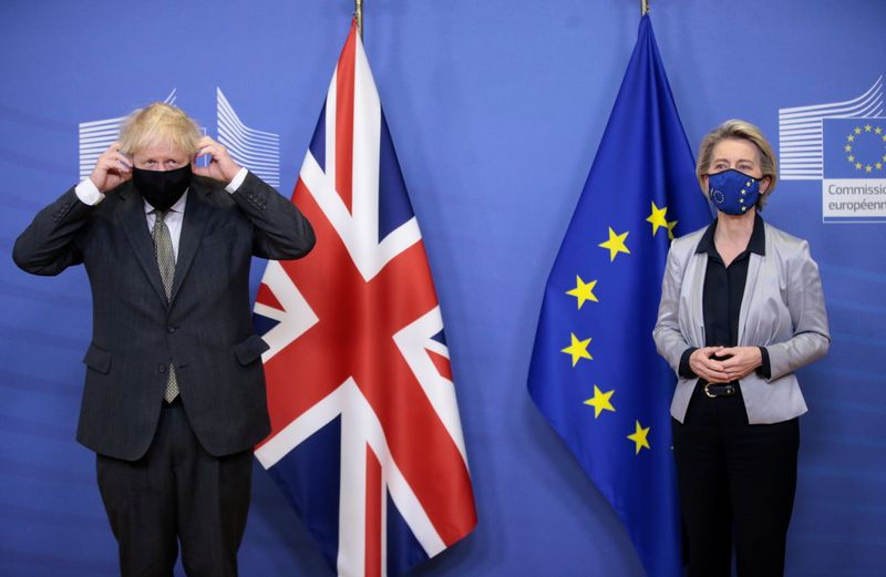 © Reuters. EU Commission President von der Leyen meets British PM Johnson in Brussels