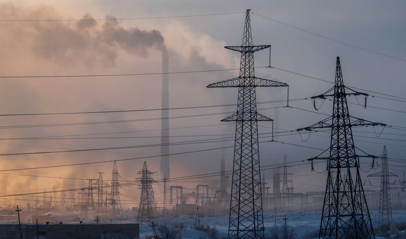 &copy; Reuters. Power transmission lines are seen on a frosty day outside the town of Monchegorsk in Murmansk region