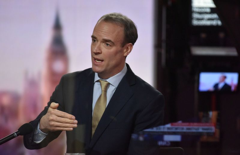 &copy; Reuters. Britain&apos;s Foreign Affairs Secretary Dominic Raab appears on BBC TV&apos;s The Andrew Marr Show, in London