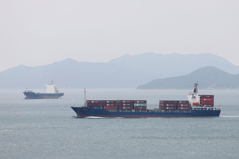 &copy; Reuters. Cargo ships sail in Hong Kong