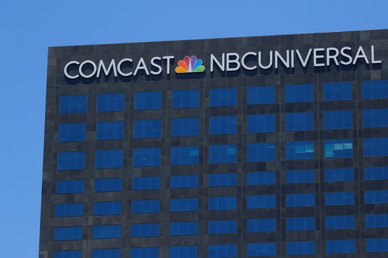 &copy; Reuters. The Comcast NBC Universal logo is shown on a building in Los Angeles, California